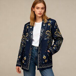 NWOT Farm Rio unisex Blue Pineapple Ikat Blazer Size M 100% Cotton